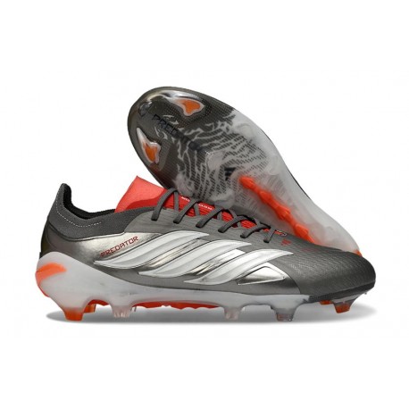 Bota adidas Predator 26 Elite L FG Hierro Met. Ftwr Blanco Rojo Lúcido