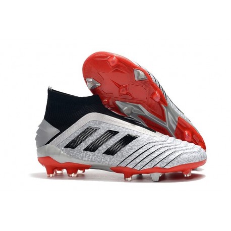 Adidas Predator 19+ FG Zapatillas de Fútbol - Plata Negro Rojo
